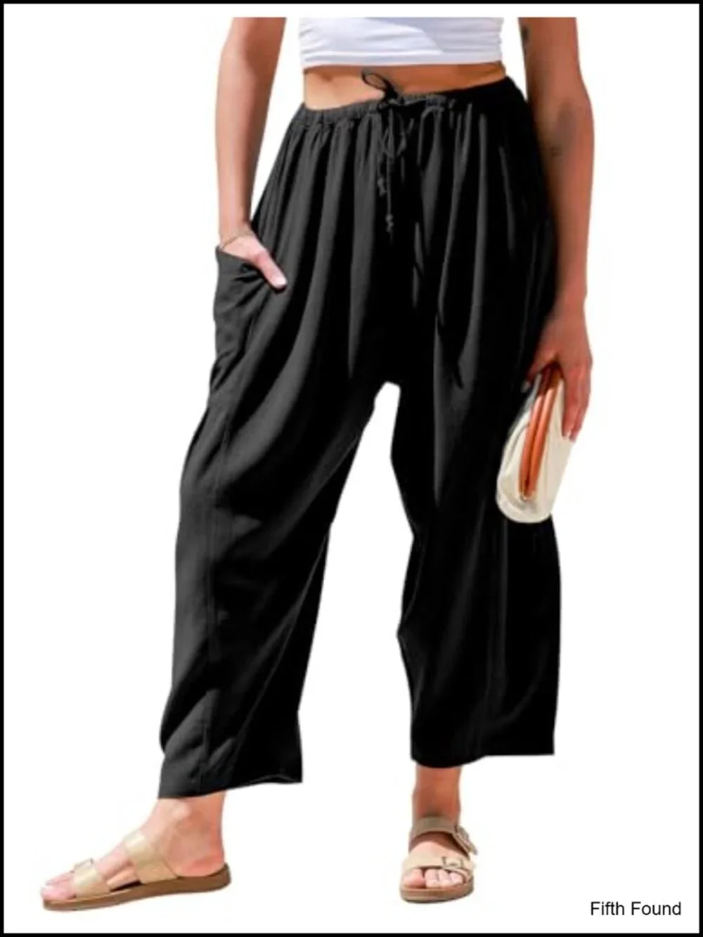 Linen Wide Leg Pants Drawstring Elastic Waist with Pockets Summer Travel Casual